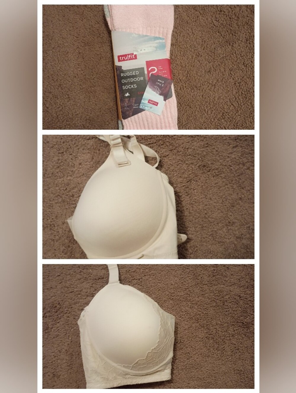 NEW 3-Pc Comfort Bundle: NWOT Plus Size Bras (1X & 2X) + Trulfit Rugged Socks